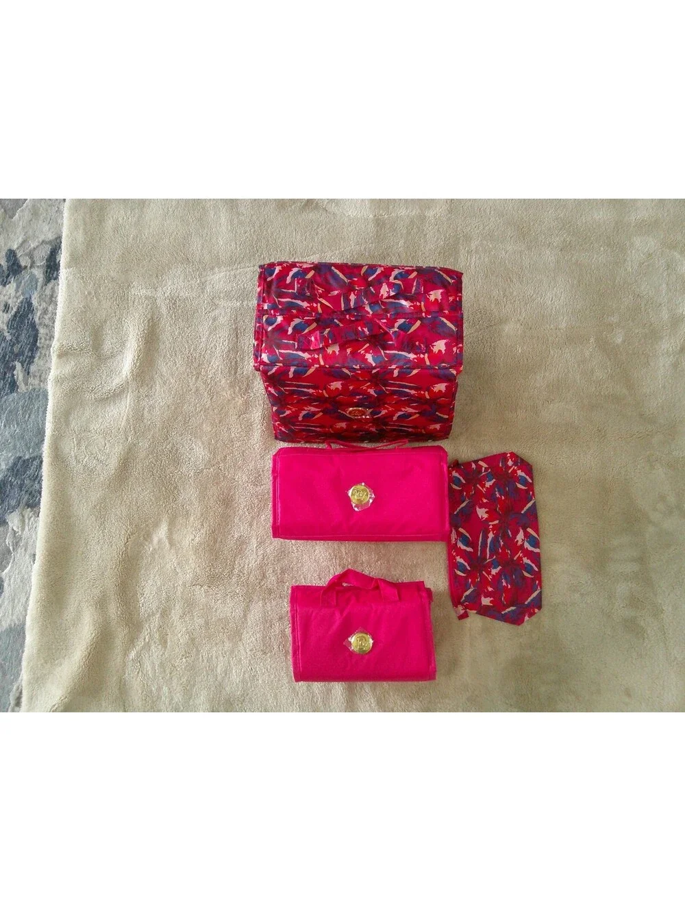 Joy Mangano Pink Floral Patterned Travel Organizer Tote Bag